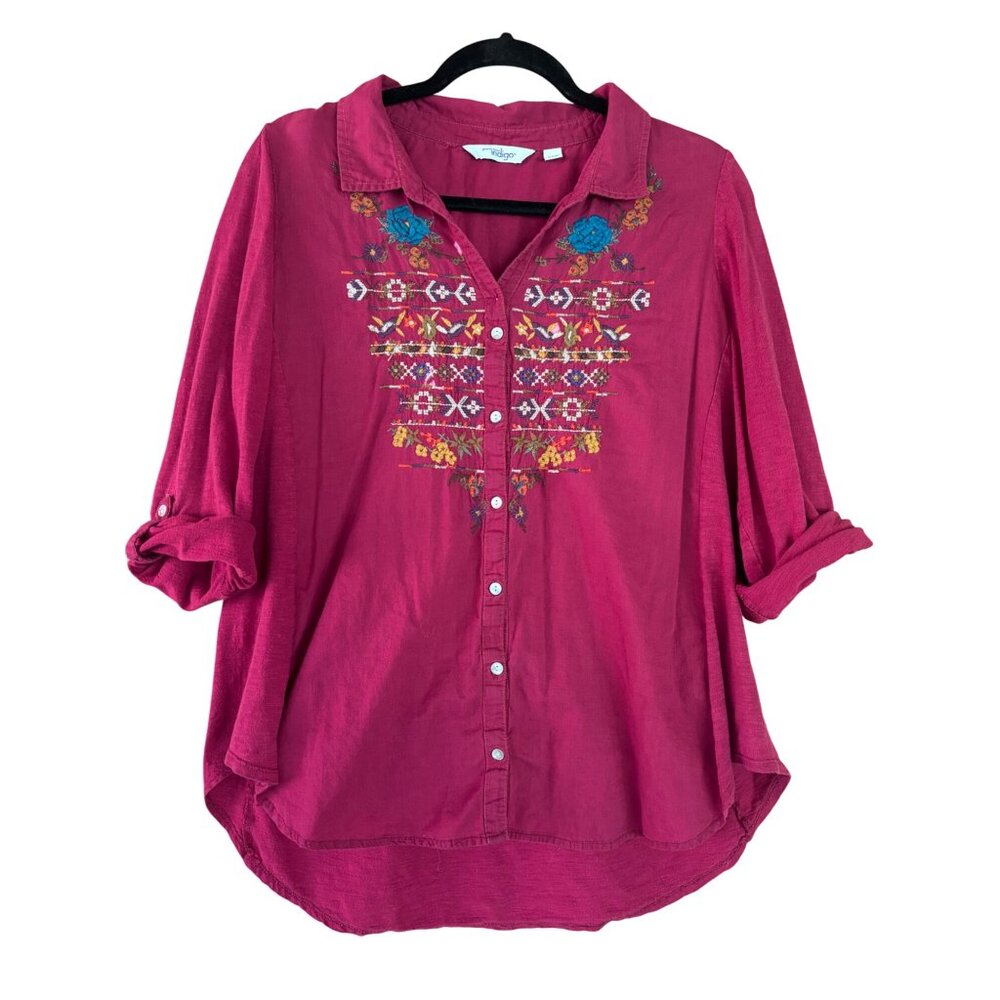 Great Northwest Indigo Embroidered Hot Pink Button-Down Shirt L